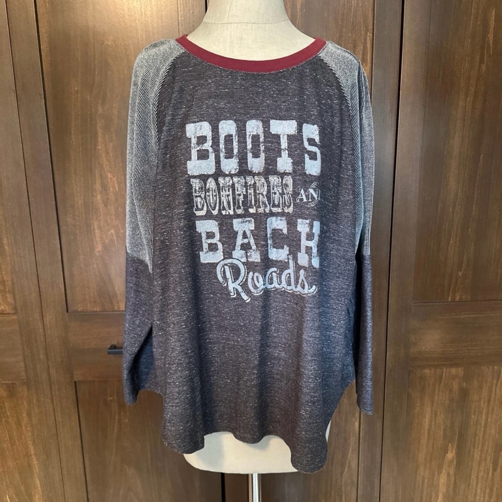 Maurices Charcoal and Burgundy Long Sleeve Top